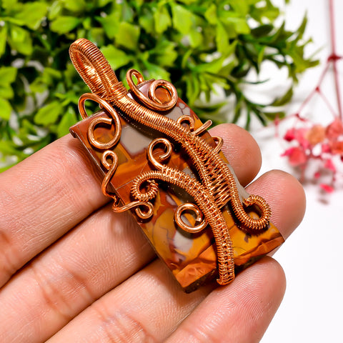 Exclusive A One Quality 100% Natural Noreena Jasper Gemstone Vintage Handmade Jewelry Pure Copper Wire Wrapped Pendant 2.2
