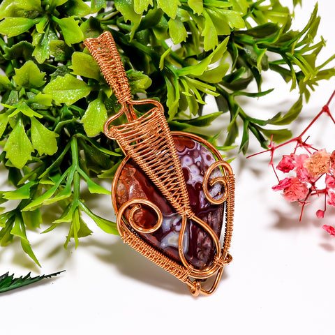 Elegant A One Quality 100% Natural Crazy Lace Agate Gemstone Pear Vintage Handmade Pure Copper Wire Wrapped Pendant 2.4