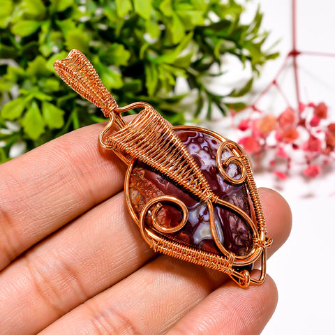 Elegant A One Quality 100% Natural Crazy Lace Agate Gemstone Pear Vintage Handmade Pure Copper Wire Wrapped Pendant 2.4