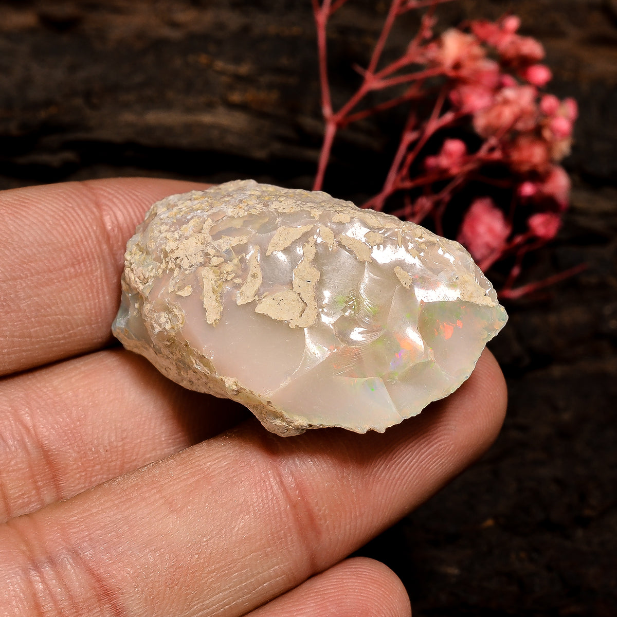 Attractive Top Grade Quality 100% Natural Welo Fire White Ethiopian Opal Rough Loose Gemstone For Making Jewelry 35X23X18 MM 59 Cts. KR12-2 Sunkarton