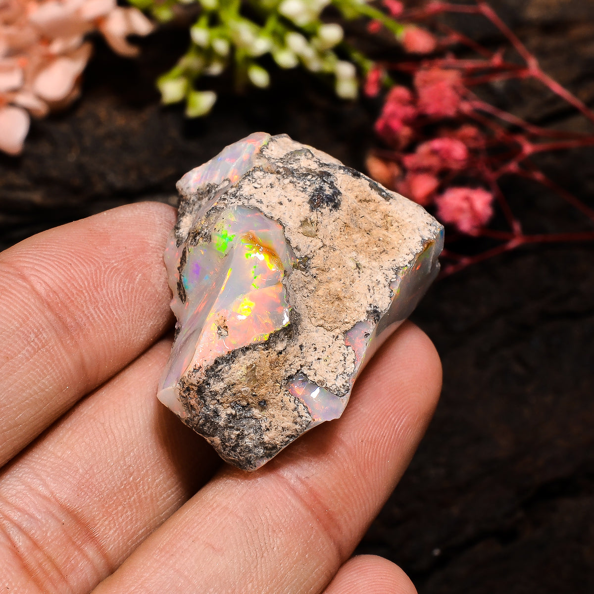 Dazzling Top Grade Quality 100% Natural Welo Fire Ethiopian Opal Fancy Rough Loose Gemstone For Making Jewelry 34X24X14 MM 67 Cts. KR13-81 Sunkarton