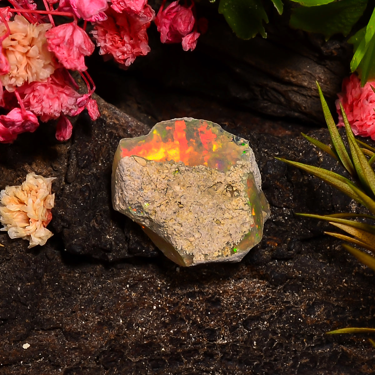 Classic Top Grade Quality 100% Natural Welo Fire Ethiopian Opal Fancy Rough Loose Gemstone For Making Jewelry 16X15X8 MM 06.00 Cts. KR25-55 Sunkarton