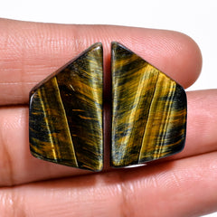 Amazing Top Grade Quality 100% Natural Blue Tiger Eye Fancy Cabochon Loose Gemstone Pair For Making Earrings 24X14X5 MM 29.00 Cts. KR30-26 Sunkarton
