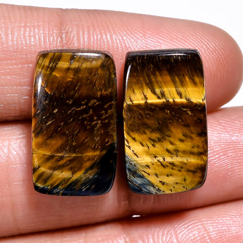 Attractive A One Quality 100% Natural Blue Tiger Eye Radiant Cabochon Loose Gemstone Pair For Making Earrings 18X11X5 MM 21.50 Cts. KR30-27 Sunkarton