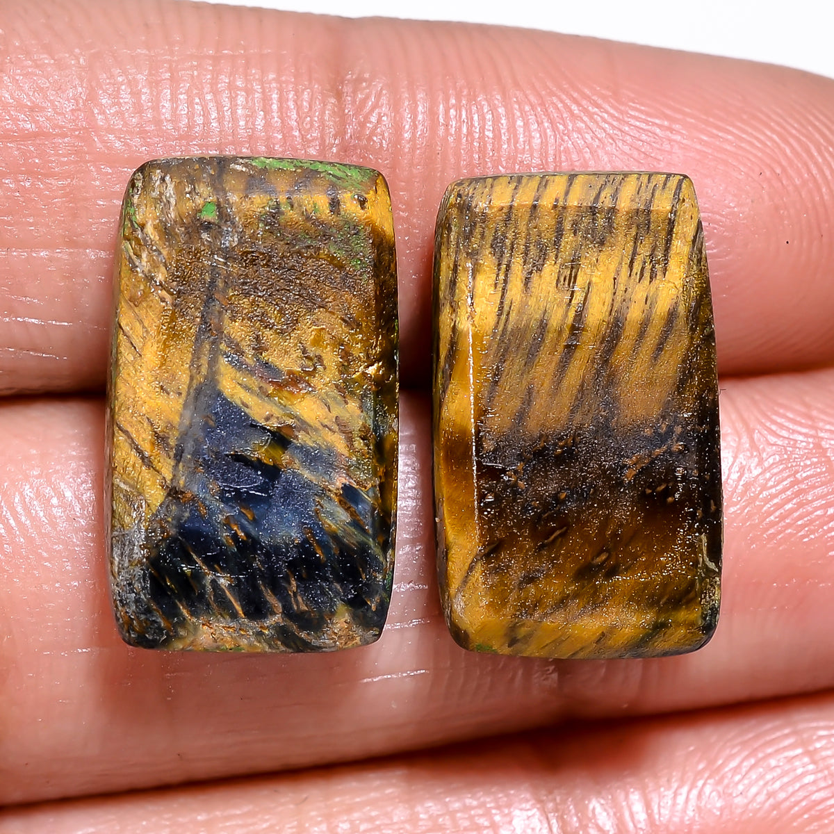 Attractive A One Quality 100% Natural Blue Tiger Eye Radiant Cabochon Loose Gemstone Pair For Making Earrings 18X11X5 MM 21.50 Cts. KR30-27 Sunkarton