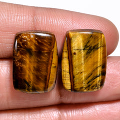 Awesome A One Quality 100% Natural Tiger Eye Radiant Shape Cabochon Loose Gemstone Pair For Making Earrings 17X12X4 MM 21.00 Cts. KR30-28 Sunkarton