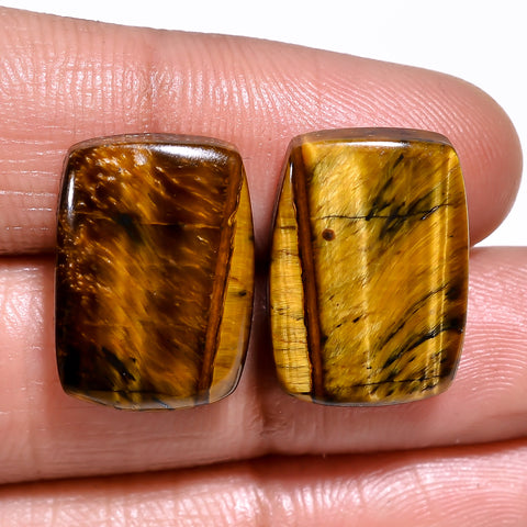 Awesome A One Quality 100% Natural Tiger Eye Radiant Shape Cabochon Loose Gemstone Pair For Making Earrings 17X12X4 MM 21.00 Cts. KR30-28 Sunkarton