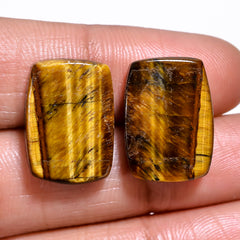 Awesome A One Quality 100% Natural Tiger Eye Radiant Shape Cabochon Loose Gemstone Pair For Making Earrings 17X12X4 MM 21.00 Cts. KR30-28 Sunkarton