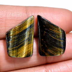 Beautiful Top Grade Quality 100% Natural Blue Tiger Eye Fancy Cabochon Loose Gemstone Pair For Making Earrings 19X13X4 MM 19.50 Cts. KR30-29 Sunkarton
