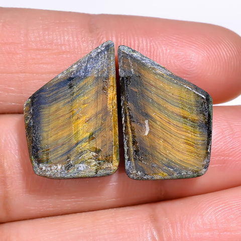 Beautiful Top Grade Quality 100% Natural Blue Tiger Eye Fancy Cabochon Loose Gemstone Pair For Making Earrings 19X13X4 MM 19.50 Cts. KR30-29 Sunkarton