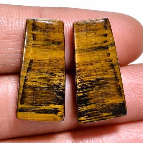 Classic Top Grade Quality 100% Natural Tiger Eye Fancy Shape Cabochon Loose Gemstone Pair For Making Earrings 22X11X4 MM 21.00 Cts. KR30-30 Sunkarton
