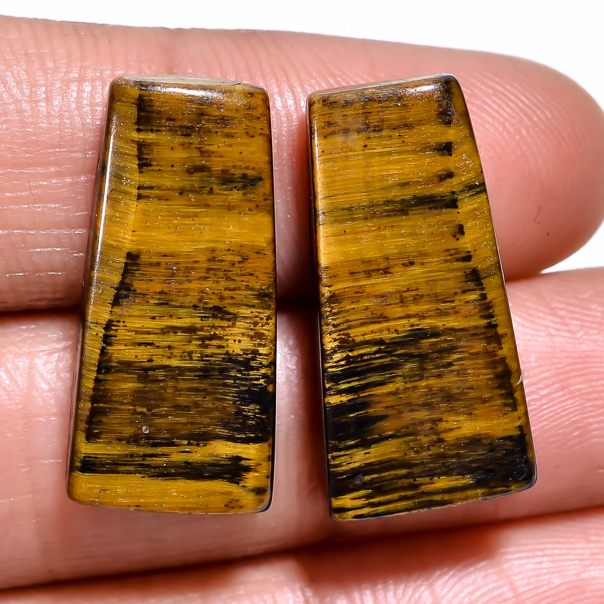 Classic Top Grade Quality 100% Natural Tiger Eye Fancy Shape Cabochon Loose Gemstone Pair For Making Earrings 22X11X4 MM 21.00 Cts. KR30-30 Sunkarton