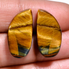Dazzling Top Grade Quality 100% Natural Tiger Eye Fancy Shape Cabochon Loose Gemstone Pair For Making Earrings 20X9X5 MM 20.50 Cts. KR30-31 Sunkarton