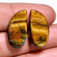 Dazzling Top Grade Quality 100% Natural Tiger Eye Fancy Shape Cabochon Loose Gemstone Pair For Making Earrings 20X9X5 MM 20.50 Cts. KR30-31 Sunkarton