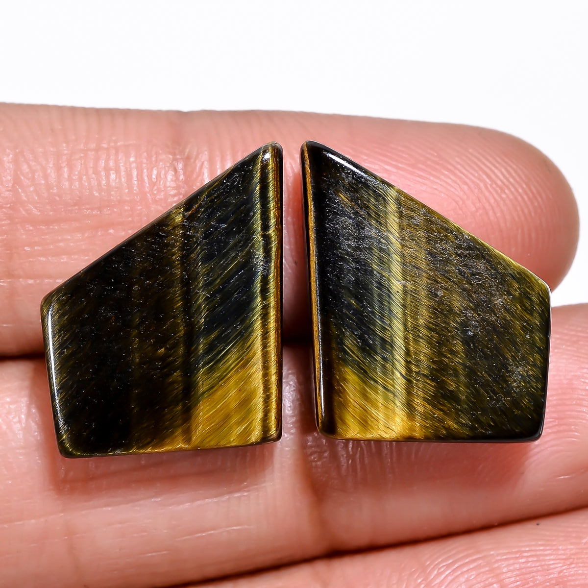 Excellent Top Grade Quality 100% Natural Blue Tiger Eye Fancy Cabochon Loose Gemstone Pair For Making Earrings 17X14X5 MM 21.00 Cts. KR30-32 Sunkarton