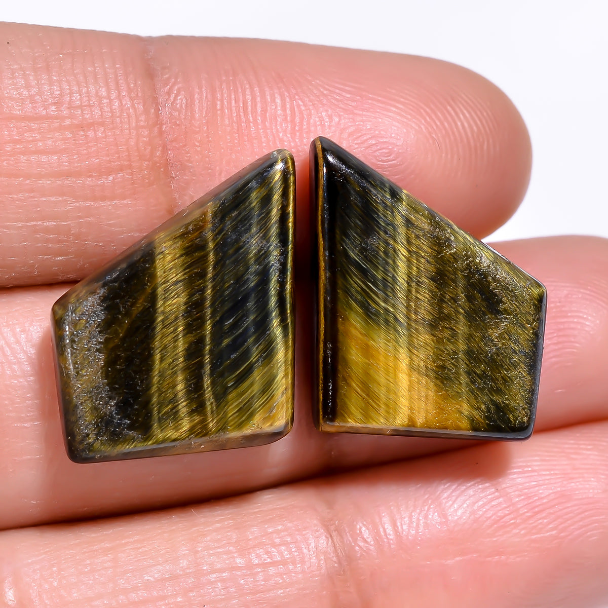 Excellent Top Grade Quality 100% Natural Blue Tiger Eye Fancy Cabochon Loose Gemstone Pair For Making Earrings 17X14X5 MM 21.00 Cts. KR30-32 Sunkarton