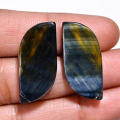 Classic Top Grade Quality 100% Natural Blue Tiger Eye Pear Cabochon Loose Gemstone Pair For Making Earrings 25X13X4 MM 22.00 Cts. KR30-55 Sunkarton