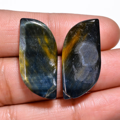 Classic Top Grade Quality 100% Natural Blue Tiger Eye Pear Cabochon Loose Gemstone Pair For Making Earrings 25X13X4 MM 22.00 Cts. KR30-55 Sunkarton