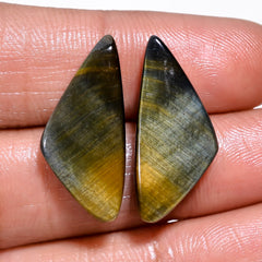 Amazing Top Grade Quality 100% Natural Blue Tiger Eye Fancy Cabochon Loose Gemstone Pair For Making Earrings 23X10X4 MM 15.50 Cts. KR30-51 Sunkarton