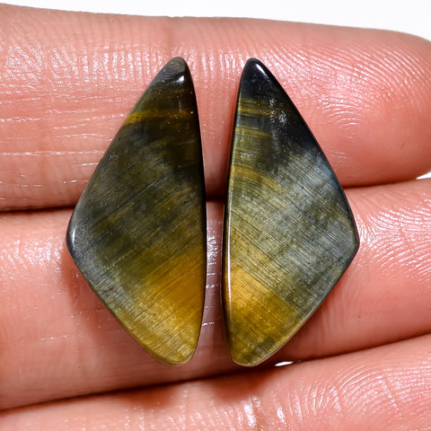 Amazing Top Grade Quality 100% Natural Blue Tiger Eye Fancy Cabochon Loose Gemstone Pair For Making Earrings 23X10X4 MM 15.50 Cts. KR30-51 Sunkarton