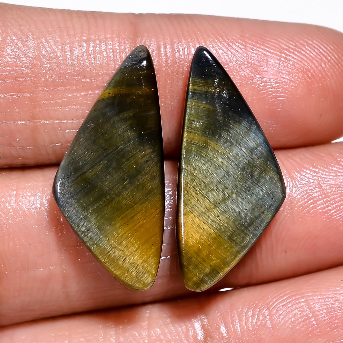 Amazing Top Grade Quality 100% Natural Blue Tiger Eye Fancy Cabochon Loose Gemstone Pair For Making Earrings 23X10X4 MM 15.50 Cts. KR30-51 Sunkarton