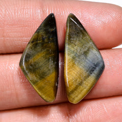 Amazing Top Grade Quality 100% Natural Blue Tiger Eye Fancy Cabochon Loose Gemstone Pair For Making Earrings 23X10X4 MM 15.50 Cts. KR30-51 Sunkarton