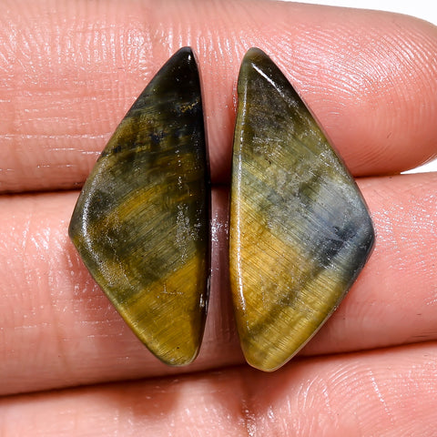 Amazing Top Grade Quality 100% Natural Blue Tiger Eye Fancy Cabochon Loose Gemstone Pair For Making Earrings 23X10X4 MM 15.50 Cts. KR30-51 Sunkarton