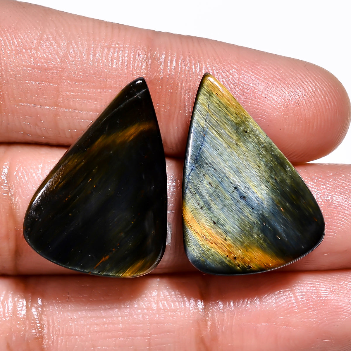 Attractive Top Grade Quality 100% Natural Blue Tiger Eye Pear Cabochon Loose Gemstone Pair For Making Earrings 23X16X5 MM 29.00 Cts. KR30-52 Sunkarton