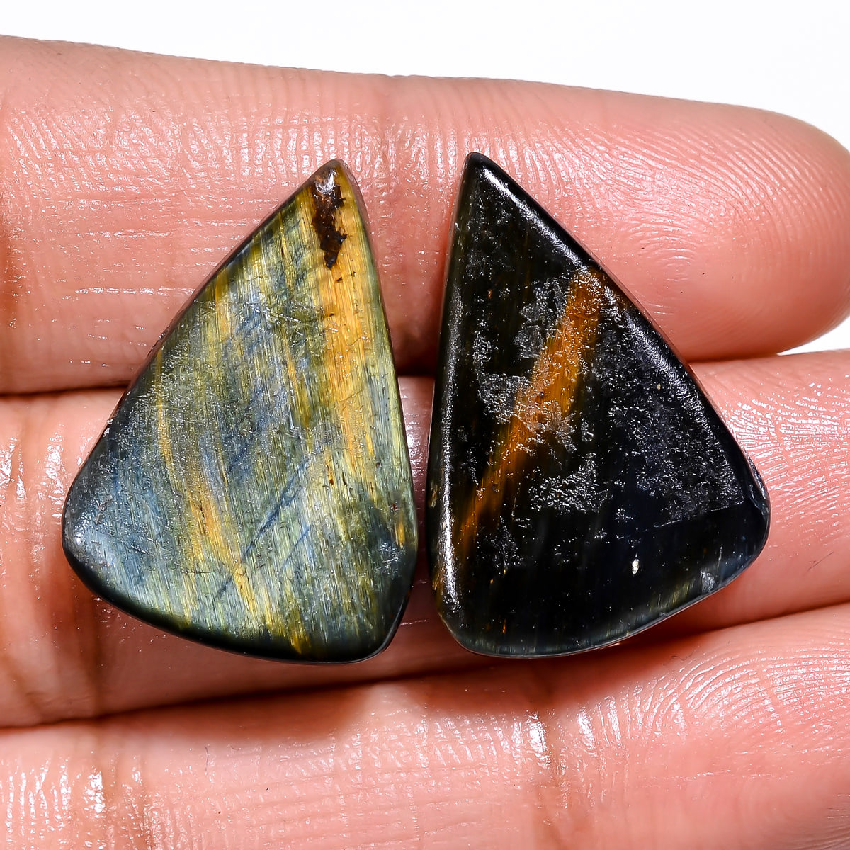 Attractive Top Grade Quality 100% Natural Blue Tiger Eye Pear Cabochon Loose Gemstone Pair For Making Earrings 23X16X5 MM 29.00 Cts. KR30-52 Sunkarton