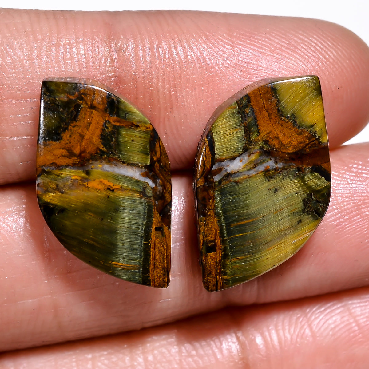 Awesome Top Grade Quality 100% Natural Blue Tiger Eye Fancy Cabochon Loose Gemstone Pair For Making Earrings 18X11X4 MM 20.00 Cts. KR30-53 Sunkarton