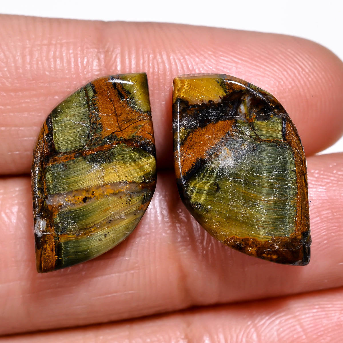 Awesome Top Grade Quality 100% Natural Blue Tiger Eye Fancy Cabochon Loose Gemstone Pair For Making Earrings 18X11X4 MM 20.00 Cts. KR30-53 Sunkarton