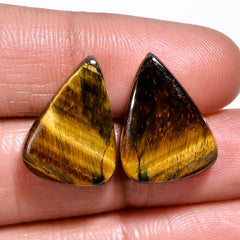 Beautiful Top Grade Quality 100% Natural Tiger Eye Pear Shape Cabochon Loose Gemstone Pair For Making Earrings 17X13X4 MM 18.50 Cts. KR30-54 Sunkarton