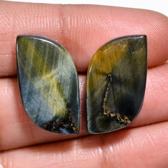 Dazzling Top Grade Quality 100% Natural Blue Tiger Eye Fancy Cabochon Loose Gemstone Pair For Making Earrings 19X12X5 MM 24.00 Cts. KR30-56 Sunkarton