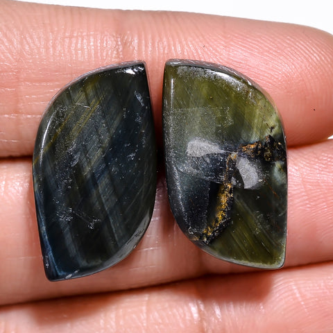 Dazzling Top Grade Quality 100% Natural Blue Tiger Eye Fancy Cabochon Loose Gemstone Pair For Making Earrings 19X12X5 MM 24.00 Cts. KR30-56 Sunkarton