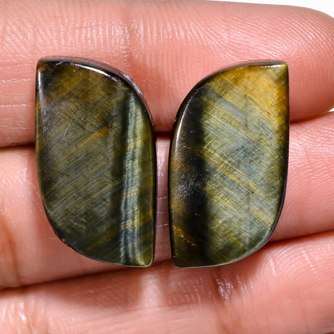 Excellent Top Grade Quality 100% Natural Blue Tiger Eye Fancy Cabochon Loose Gemstone Pair For Making Earrings 21X12X5 MM 27.00 Cts. KR30-57 Sunkarton