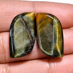 Excellent Top Grade Quality 100% Natural Blue Tiger Eye Fancy Cabochon Loose Gemstone Pair For Making Earrings 21X12X5 MM 27.00 Cts. KR30-57 Sunkarton