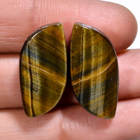 Elegant Top Grade Quality 100% Natural Blue Tiger Eye Fancy Cabochon Loose Gemstone Pair For Making Earrings 23X10X4 MM 21.00 Cts. KR30-59 Sunkarton