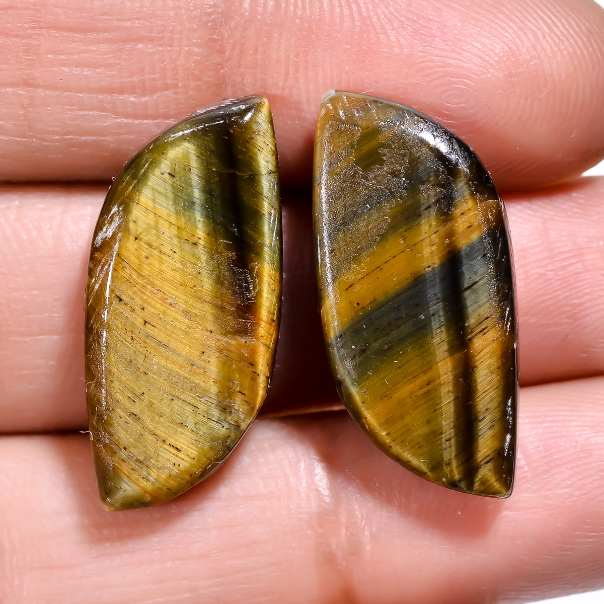 Elegant Top Grade Quality 100% Natural Blue Tiger Eye Fancy Cabochon Loose Gemstone Pair For Making Earrings 23X10X4 MM 21.00 Cts. KR30-59 Sunkarton