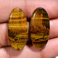 Amazing Top Grade Quality 100% Natural Tiger Eye Oval Shape Cabochon Loose Gemstone Pair For Making Earrings 26X12X5 MM 28.00 Cts. KR30-76 Sunkarton