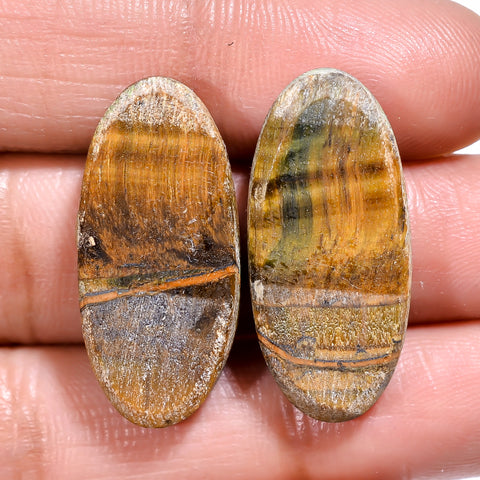 Amazing Top Grade Quality 100% Natural Tiger Eye Oval Shape Cabochon Loose Gemstone Pair For Making Earrings 26X12X5 MM 28.00 Cts. KR30-76 Sunkarton