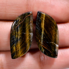Attractive A One Quality 100% Natural Blue Tiger Eye Fancy Cabochon Loose Gemstone Pair For Making Earrings 23X11X5 MM 21.50 Cts. KR30-77 Sunkarton