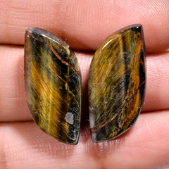 Attractive A One Quality 100% Natural Blue Tiger Eye Fancy Cabochon Loose Gemstone Pair For Making Earrings 23X11X5 MM 21.50 Cts. KR30-77 Sunkarton
