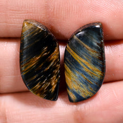Amazing Top Grade Quality 100% Natural Blue Tiger Eye Fancy Cabochon Loose Gemstone Pair For Making Earrings 19X10X5 MM 17.00 Cts. KR30-78 Sunkarton