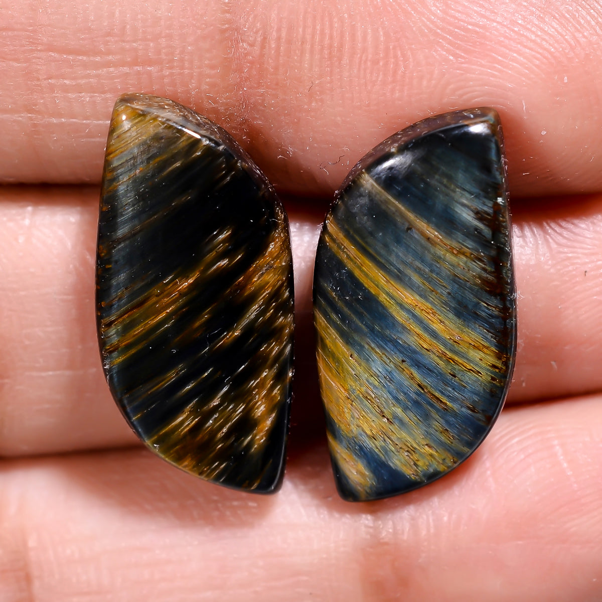 Amazing Top Grade Quality 100% Natural Blue Tiger Eye Fancy Cabochon Loose Gemstone Pair For Making Earrings 19X10X5 MM 17.00 Cts. KR30-78 Sunkarton