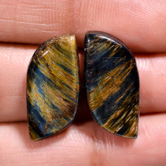 Amazing Top Grade Quality 100% Natural Blue Tiger Eye Fancy Cabochon Loose Gemstone Pair For Making Earrings 19X10X5 MM 17.00 Cts. KR30-78 Sunkarton