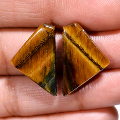 Attractive A One Quality 100% Natural Tiger Eye Fancy Shape Cabochon Loose Gemstone Pair For Making Earrings 22X13X5 MM 19.00 Cts. KR30-79 Sunkarton