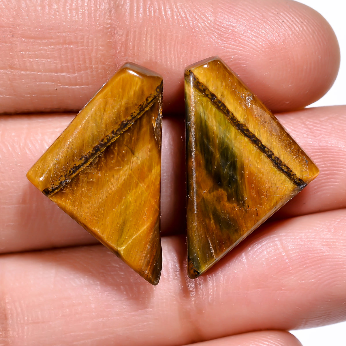 Attractive A One Quality 100% Natural Tiger Eye Fancy Shape Cabochon Loose Gemstone Pair For Making Earrings 22X13X5 MM 19.00 Cts. KR30-79 Sunkarton