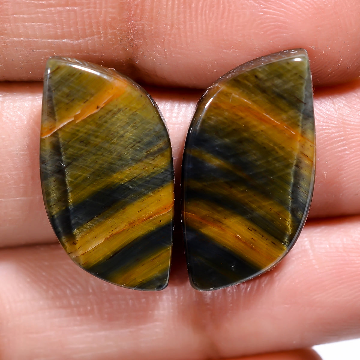 Awesome Top Grade Quality 100% Natural Blue Tiger Eye Fancy Cabochon Loose Gemstone Pair For Making Earrings 20X11X4 MM 19.50 Cts. KR30-80 Sunkarton