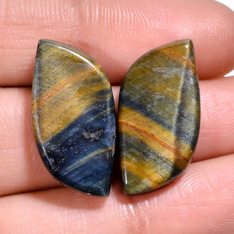 Awesome Top Grade Quality 100% Natural Blue Tiger Eye Fancy Cabochon Loose Gemstone Pair For Making Earrings 20X11X4 MM 19.50 Cts. KR30-80 Sunkarton