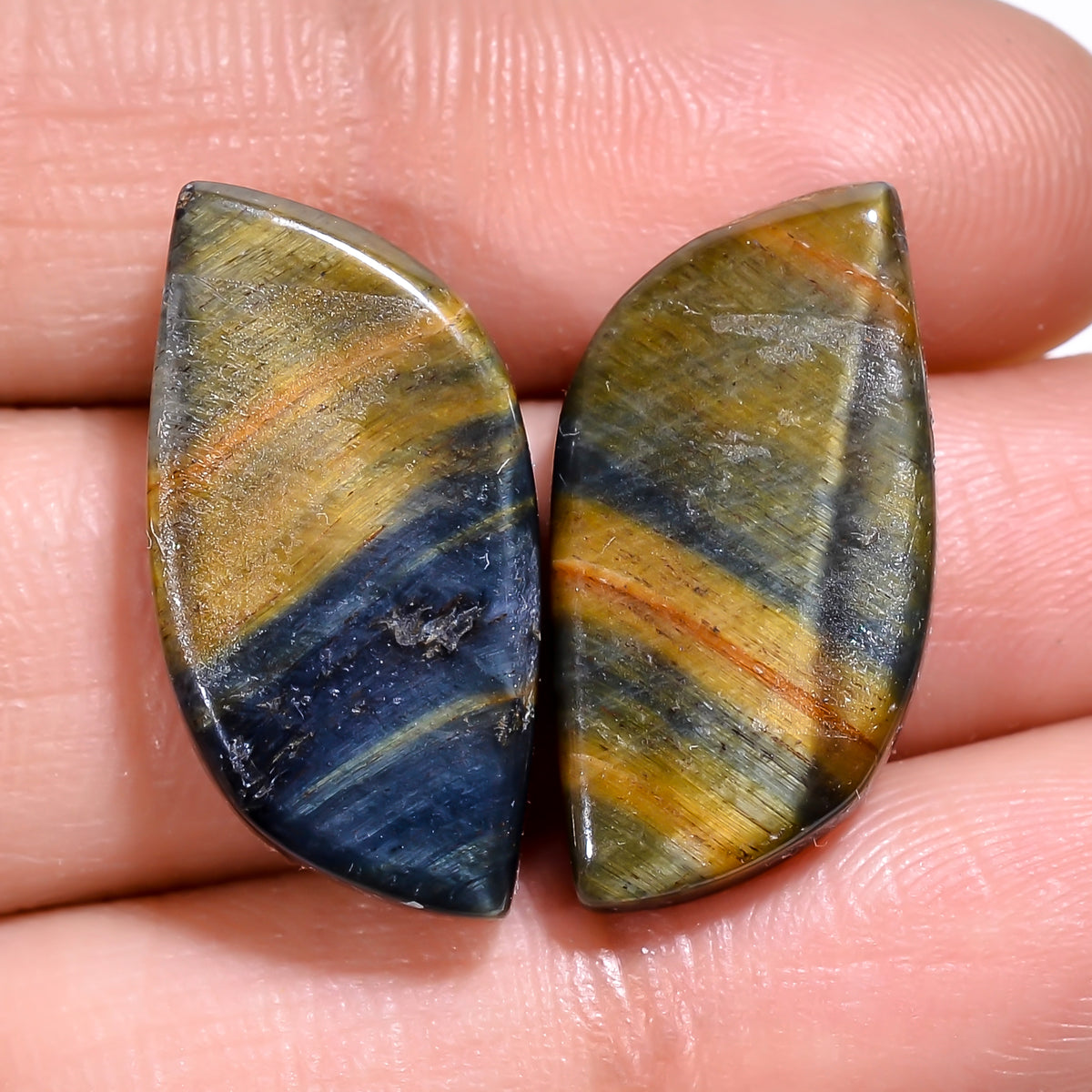 Awesome Top Grade Quality 100% Natural Blue Tiger Eye Fancy Cabochon Loose Gemstone Pair For Making Earrings 20X11X4 MM 19.50 Cts. KR30-80 Sunkarton